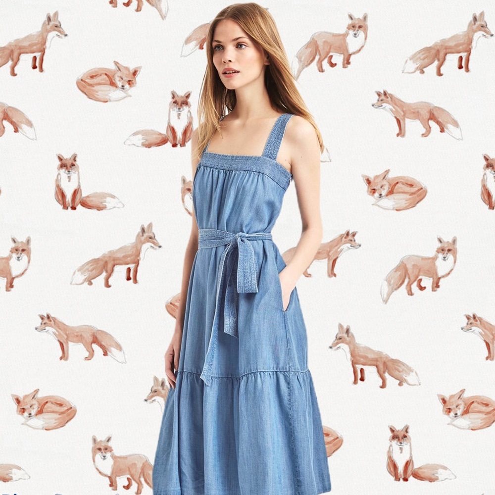 GAP Light Blue Denim Maxi Dress with Tie Waist